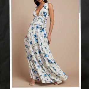 BEACH RIOT BRIDESMAID BLUE FLORAL MAXI DRESS